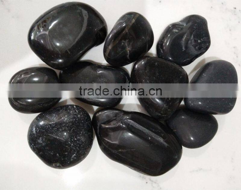 High polished natural black pebble stone for sale