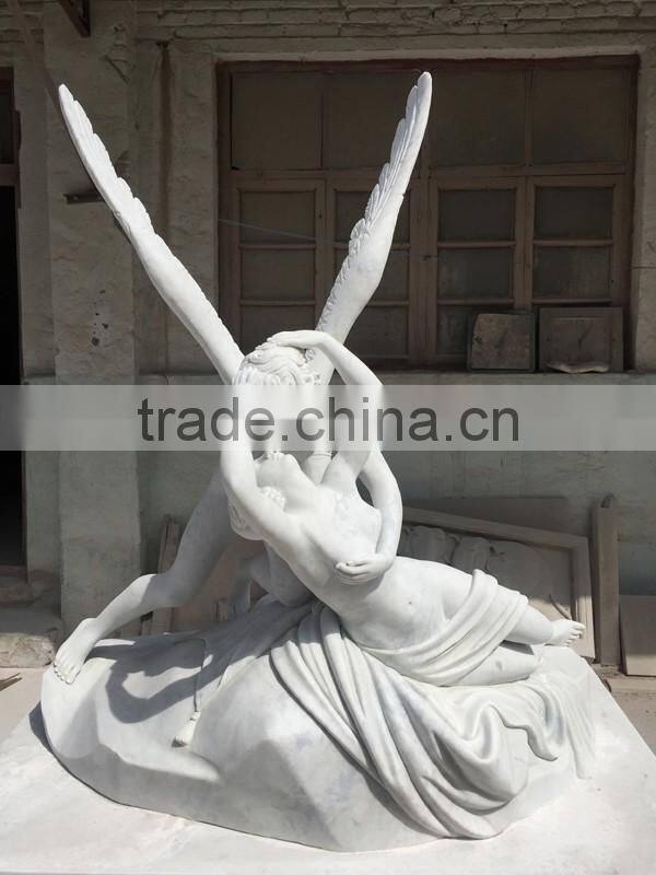 White Marble Carved Roman Mythology Cupid and Psyche Statue