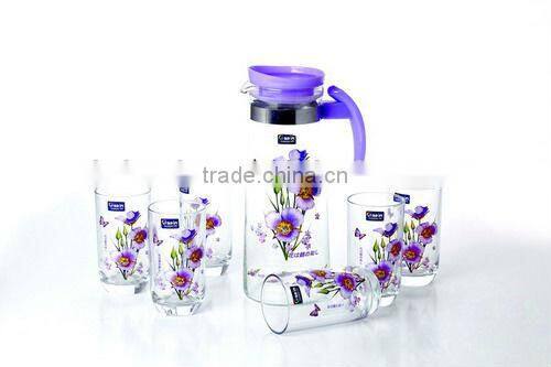 Wholesale glass 7pcs water set with heat transfer printing