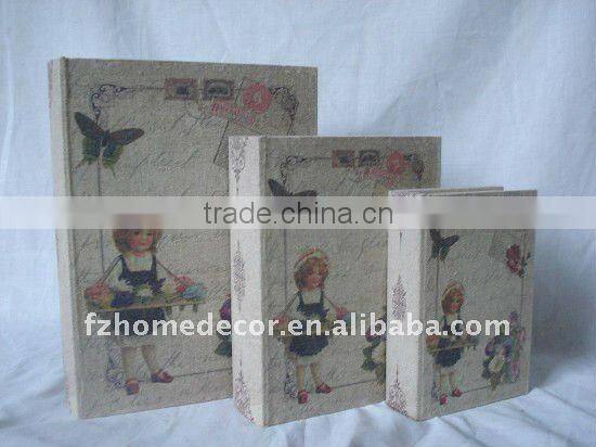 Linen Printing Storage Wooden Book Boxes