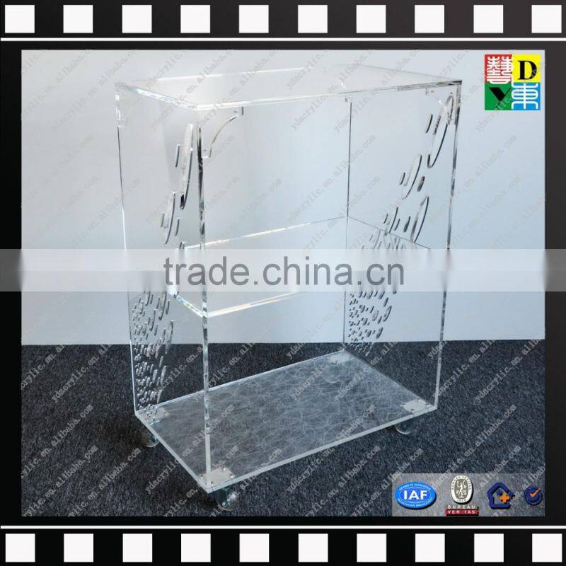 Clear acrylic serving cart glass moving trolley from shenzhen yidong
