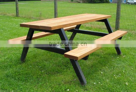 Arlau outdoor park wooden 2 seat bench with table