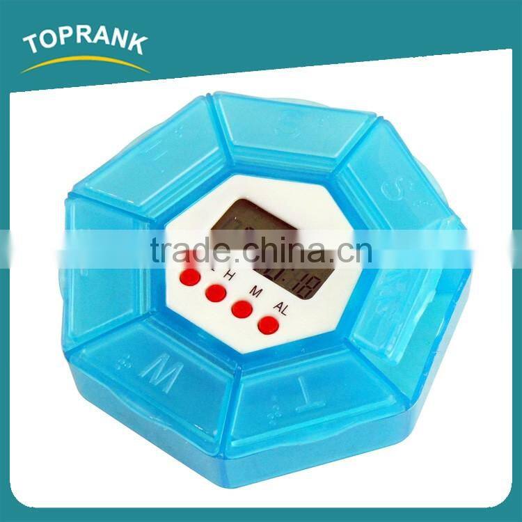 Toprank New Design Package Portable Smart Digital LCD Medicine Reminder Box Plastic 7 Day Alarm Pill Box Timer With Alarm Timer
