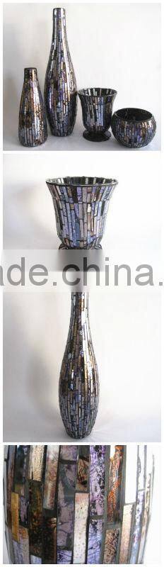 Home Interior Ornament Large Glass Unique Handmade Brown Mosaic Vase