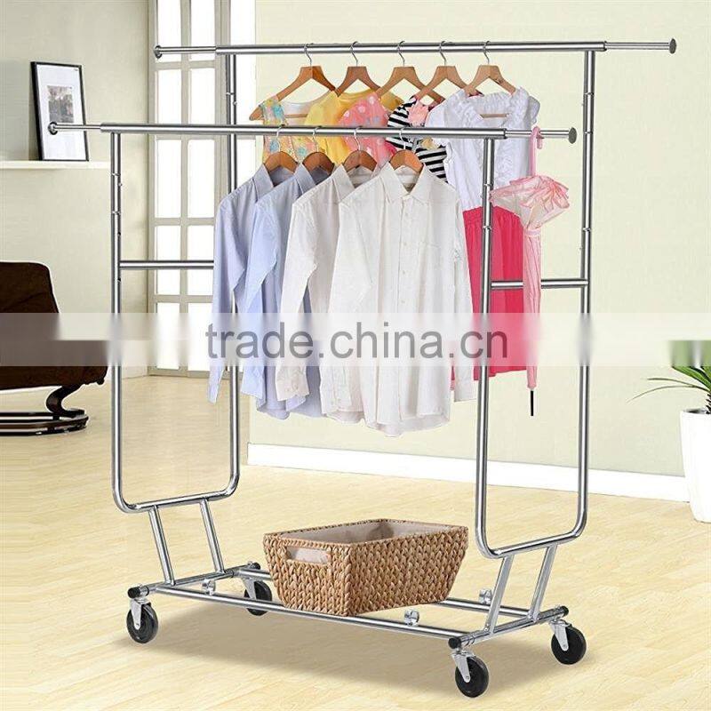 Collapsible Clothing Rack Commercial Grade Rolling Garment Rack double rail heavy duty
