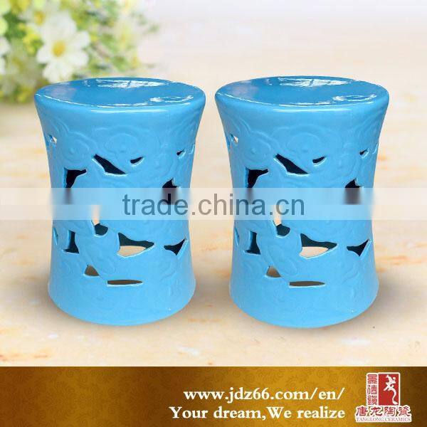 2014 New design good quality glazed hollow ceramic small sitting stool for garden