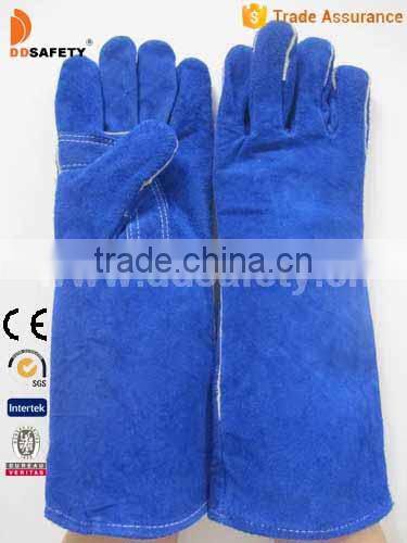 DDSAFETY Blue Cow Split Leather Working Gloves With Reinforced Palm