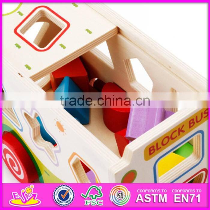 2017 new design pull string wooden bus toys for toddlers W05C080
