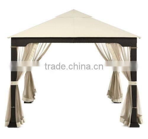 10' x 10' Rattan Metal Patio Gazebo With Mosquito Net