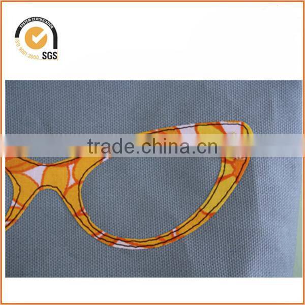 Cat Eye Glasses Appliqued Zipper Pouch/Makeup Bag: Light Blue Canvas with Yellow 1960s Floral with Rhinestones By Chiqun