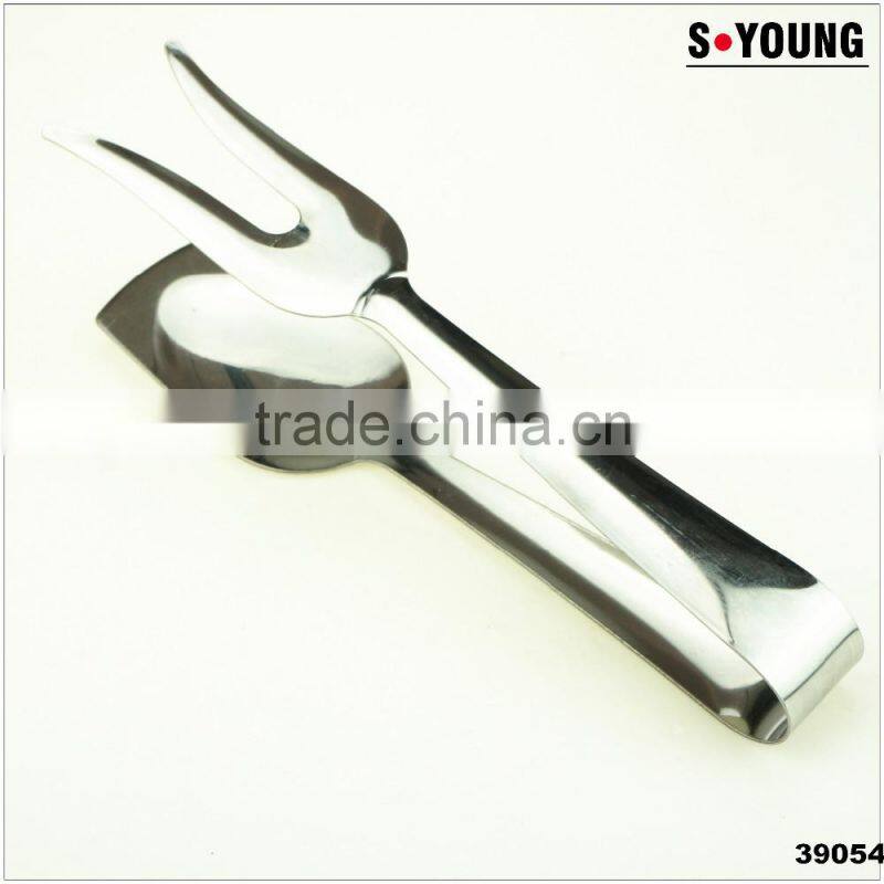 39054 8 Inch Stainless StFeel Kitchen Tongs BBQ Grill Food salad Tongs With Fork