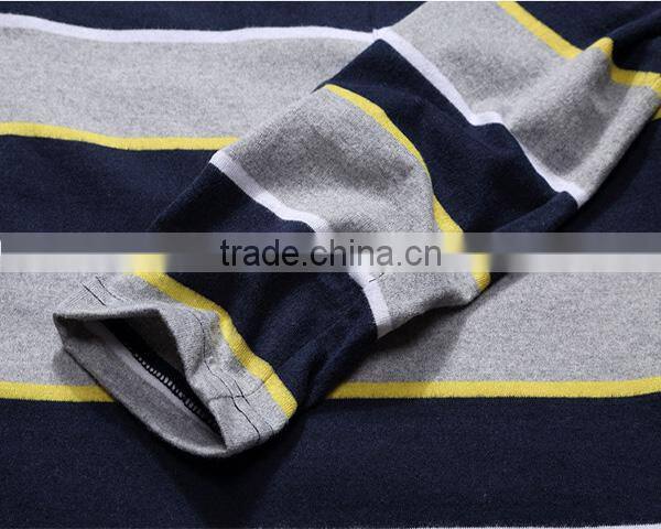 2016 black and white horizontal bands hot sale long sleeve men's polo shirt