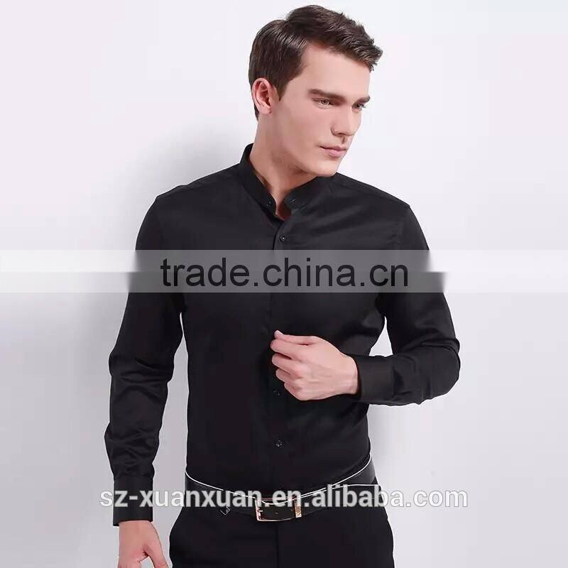 High-quality black mandarin collar slim fit men shirt 2016