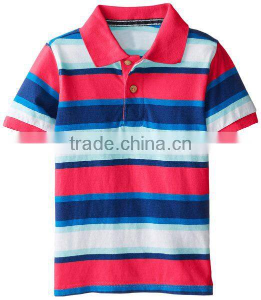 2015 latest design stripe printing fancy boys child cloths with polo collar