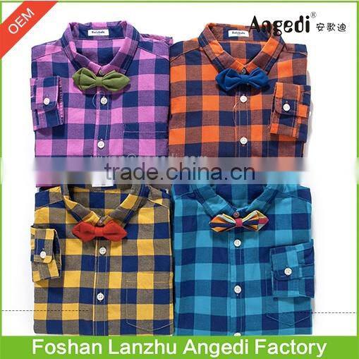 Brand Fashion Bow Tie Kids Boutique shirt Little Gentleman plaid twill Shirts for 2-12 Children ClothingYears
