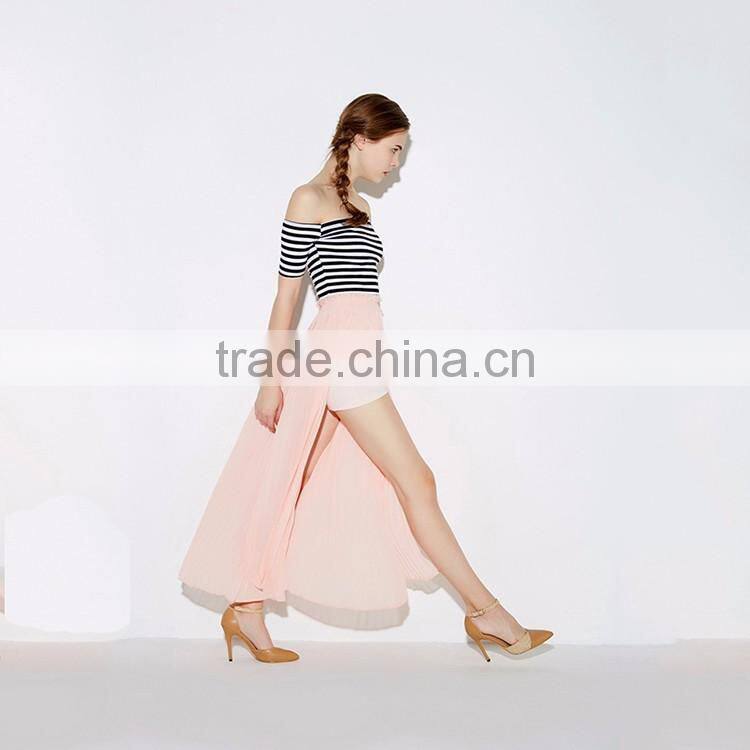 HAODUOYI Women Slit Side Chiffon Maxi Casual Skirt