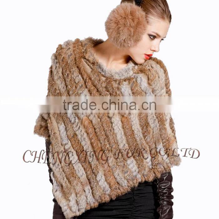 CX-B-13J Rabbit Fur Women Knitted Sweater Poncho Shawl