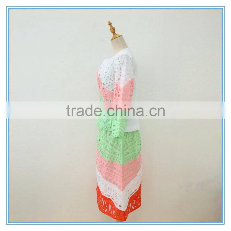 Ramie cotton fabric multi color and embroidery ladies office suit