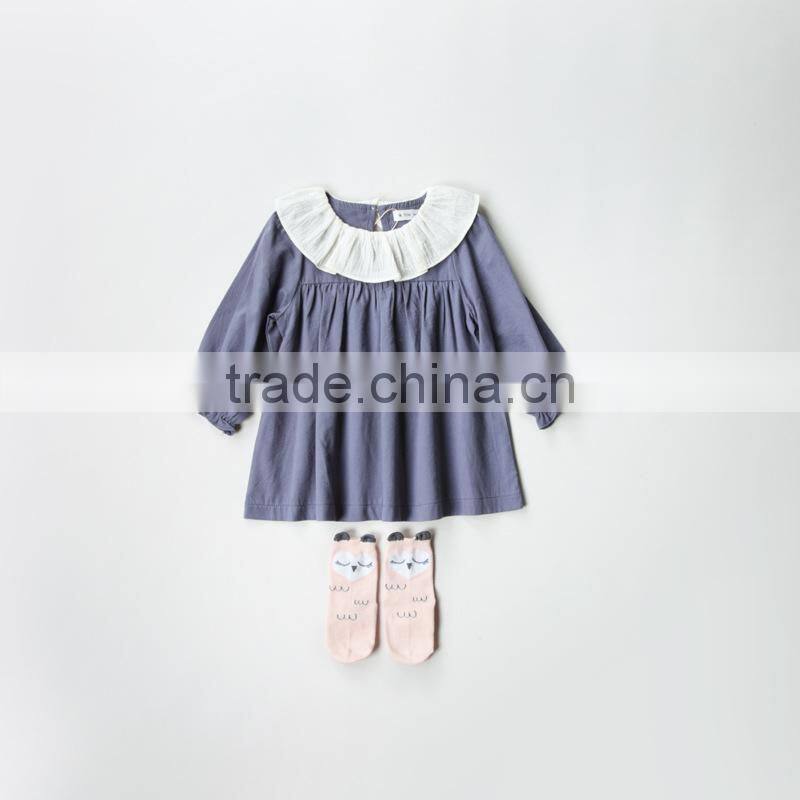 YDA3326korean girl dress autumn puffy sleeve solid color kid dress