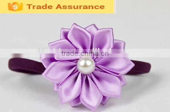 Pure Color Braid Elastic Headband Baby Girls Flower Shape Hairband Newborn Infant Shiny Beads Hair Accessories