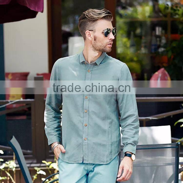 2015 High Quality 100% Cotton button down contrast color men double collar nude color shirt dress
