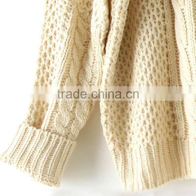 apricot cable knitted cotton ladies batwing sleeve pullover knitted sweater