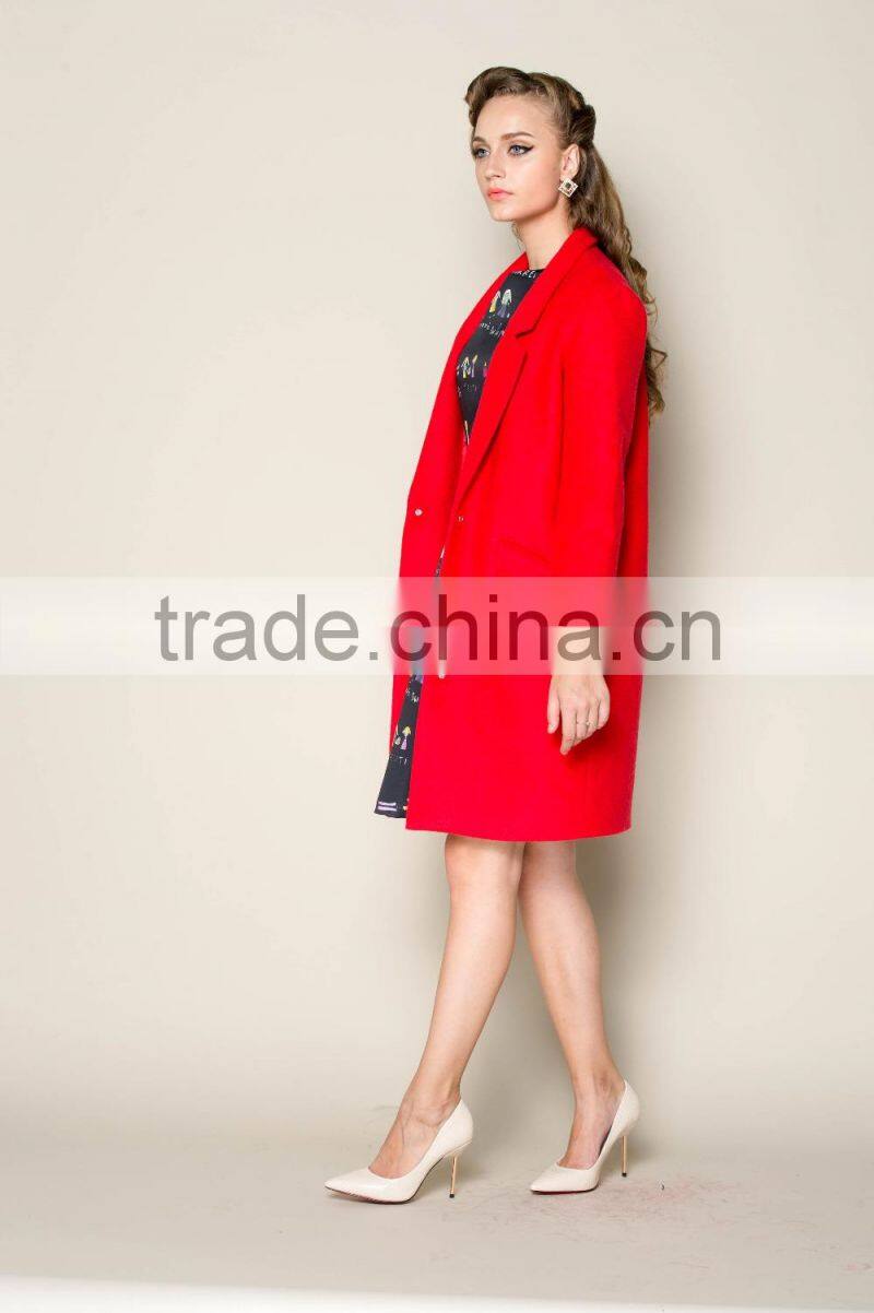 hot selling bright red winter thick warm stock ladies german coat, woolen coat, women wool coat