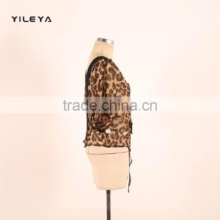 fashion butterfly style leopard printed casual ladies korean chiffon blouse 2015