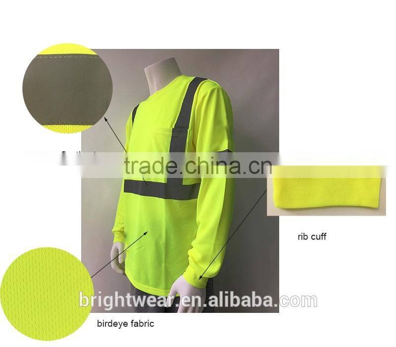 ANSI 107 high visibility long sleeve Chinastar sew-on tape breathable reflective tshirt