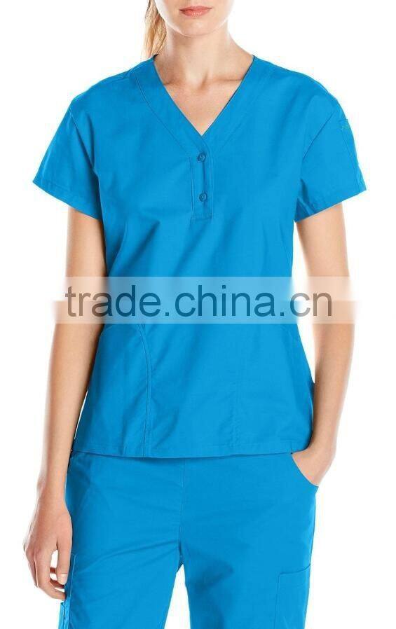 women's V-neck scrub top with closure hospital uniform