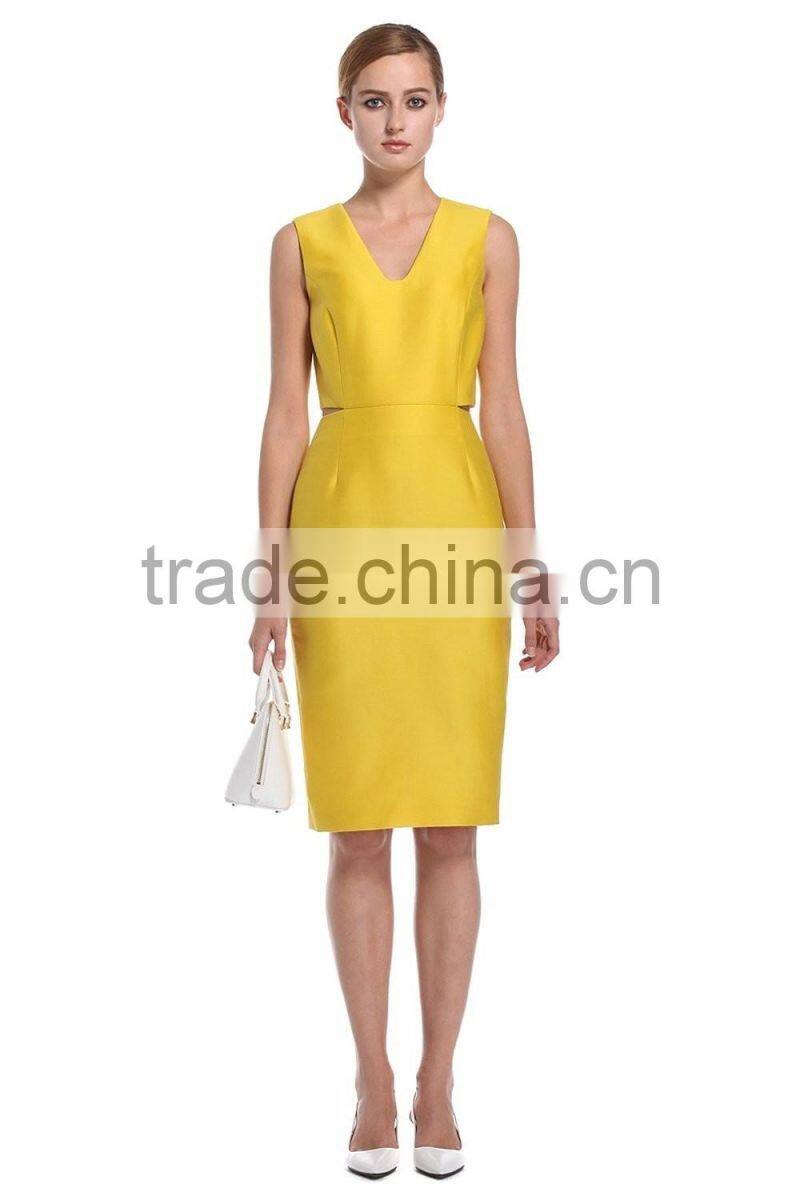 Office ladies simple blank yellow/black back split carrer formal dresses