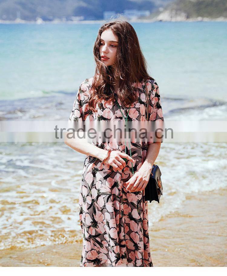 2017 new arrived county style design printing casual loose dress thin dresses middle sleeve beach woman dresses