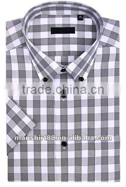Latest Attractive style plaids 100%Organic Cotton Yarn dyed Men casual short sleeve shirt with Button-down collar