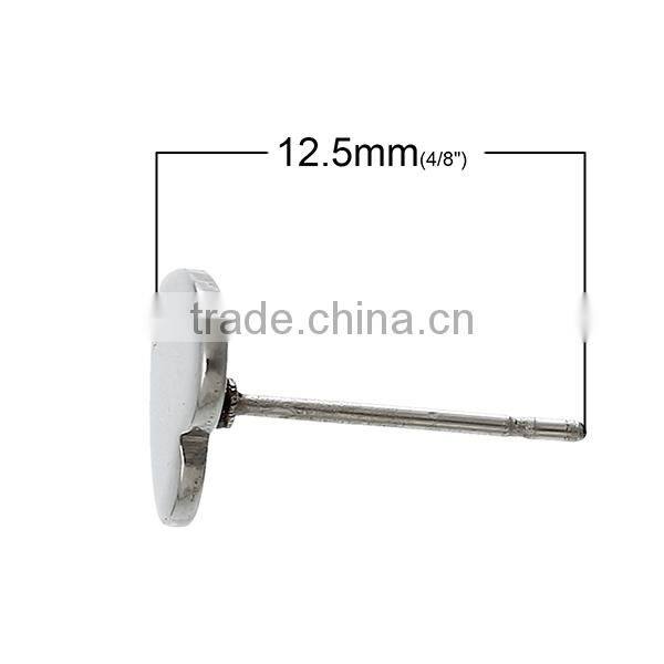 Stainless Steel Earring Findings Ear Studs Studs Heart Silver Tone 8.0mm x 8.0mm