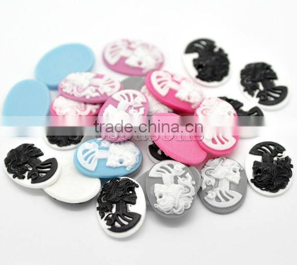 Mixed Resin Halloween Skull Pattern Oval Cameo 25x18mm(1"x3/4"), sold per packet of 50
