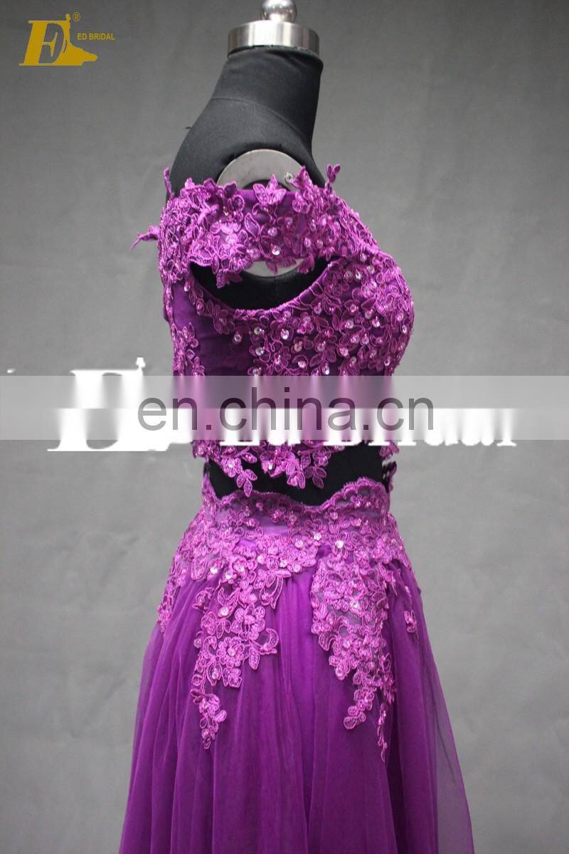 Customized Appliques Black Fat Women Floor Length Long Two Piece Prom Dress