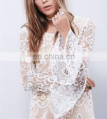 Full Lined Bell Sleeve White Lace Short Kaftan Dresses NT6724