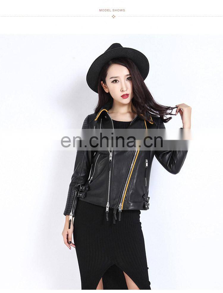 2017 Wholesale Women Real Leather Coat Lady Spring Overcoat