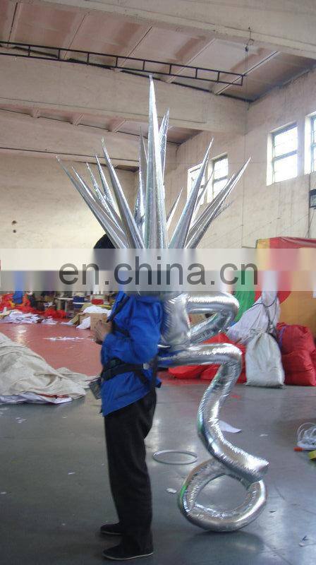 customized silver inflatable costume fan for stage decoration for festival