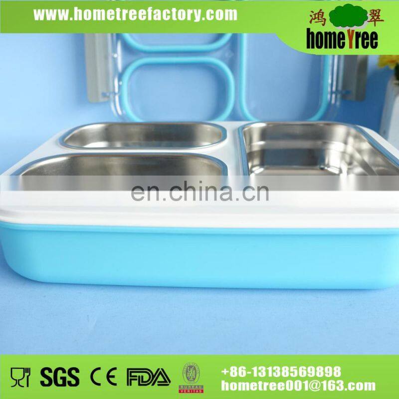 Stainless Steel 3 Compartment insulated Lunch Box With leakproof Silicone