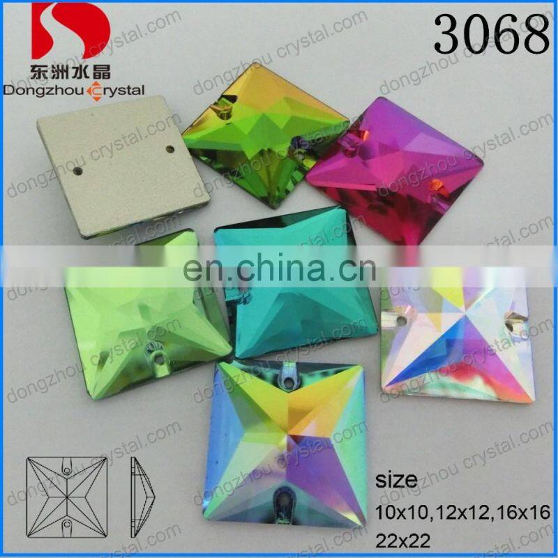 Square shape flat back crystal stone sew on elements for clothing