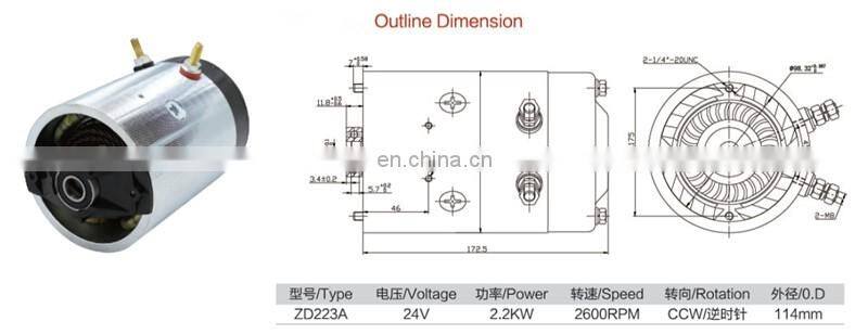 factory direct sale Hydraulic Pump DC Motor 24V 3HP 2700RPM