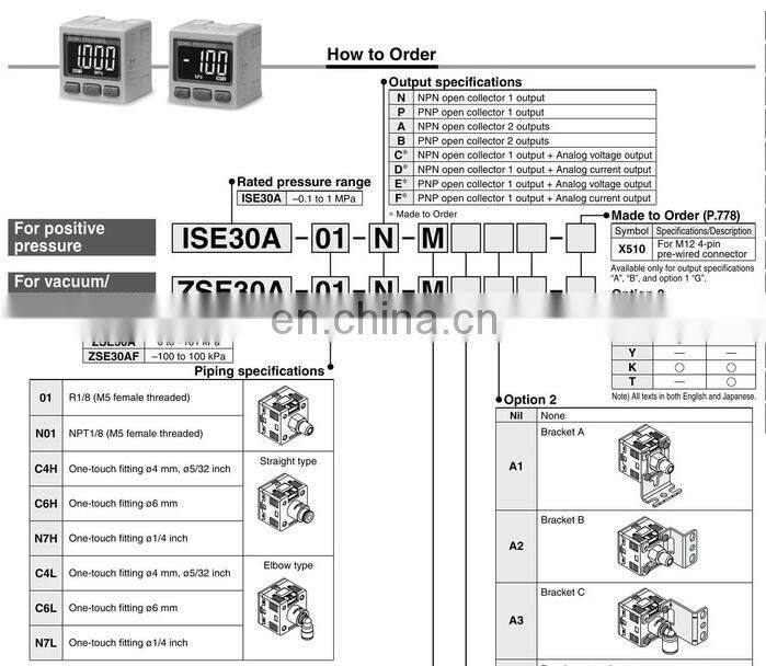 SMC type 2-Color Display High-Precision Digital Pressure Switch ISE30A-01-A-L Pressure sensor -0.1-1 Mpa