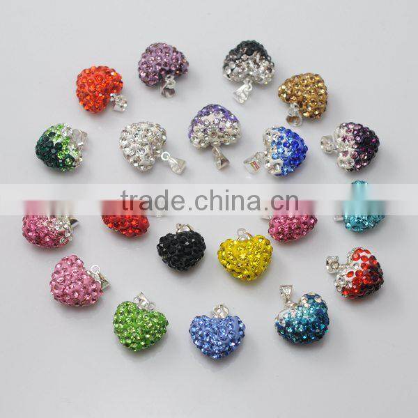 Wholesale Heart Shape New Arrival Double Colors White and Purple Crystal Clay Shamballa With Silver Chains Necklace