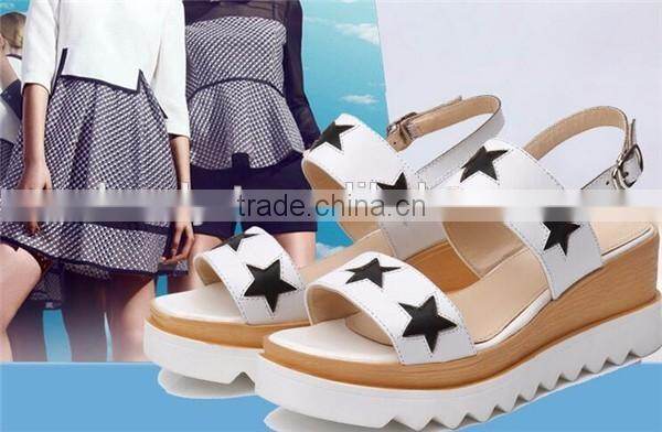 2016 new design comfortable ladies female woman high heel platform genuine cow leather sandals with stars decoration