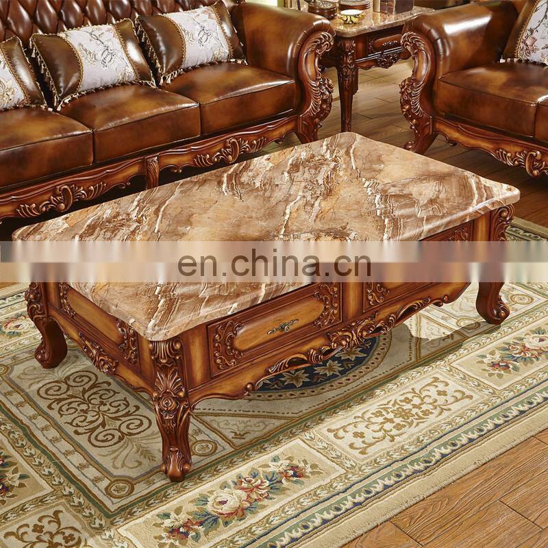 American Style Antique Solid Wood Genuine Leather Sofa Set Living Room Furniture