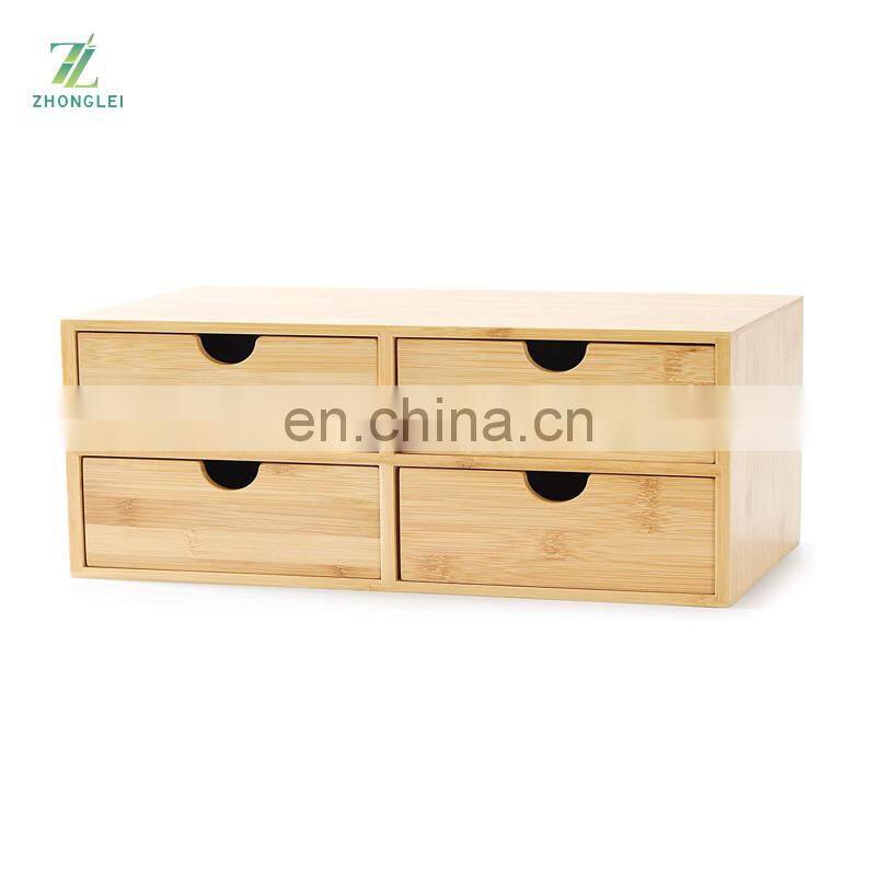 Bamboo Desk Organizer - Mini Bamboo Desk Drawer Tabletop Cosmetic Storage Organization for Office or Home (4 Drawer)