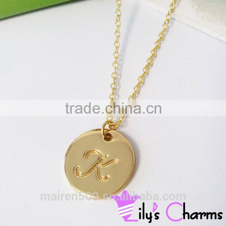2015 New product Disc Personalized Script Initial Pendant Necklace