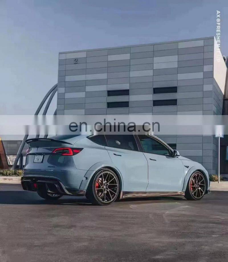 Runde Carbon Fiber Material For Tesla Model Y CMST Style Body Kit Hood Front Lip Side Skirts Rear Lip Spoiler