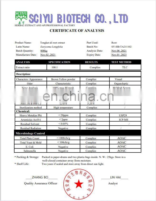 Sciyu supply Tongkat ali root extract powder 100:1,200:1